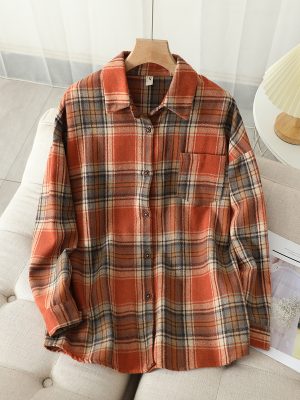 Loose Long Sleeve Plaid Brushed Shirt Women Shacket Outfit Ideas