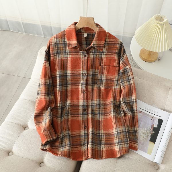 Loose Long Sleeve Plaid Brushed Shirt Women Shacket Outfit Ideas