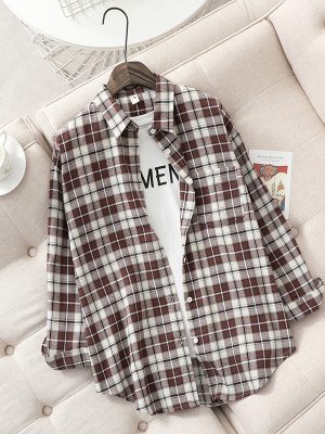 Retro Plaid Brushed Long Sleeve Shirt Outfit Ideas