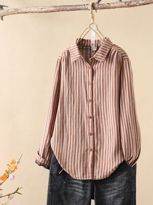 Korean Striped Long-Sleeved Shirt Double Layer Cotton Yarn Shirt Outfit Ideas