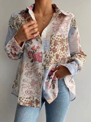 Women's Long Sleeved Printed Floral Loose Shirt