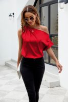 Women’s Cover Sleeve Top Batwing Sleeve off Shoulder Satin Shirt