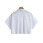 Women's Solid Color Polo Collar Single Breasted Short Sleeve Linen Shirt