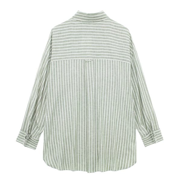 Women's French Striped Loose Casual Linen Blended Long Sleeve Shirt