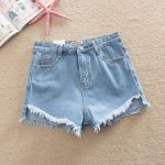 High Waist Denim Shorts Women Summer Korean Front Short Back Length Student Loose Burrs Super Short Shorts