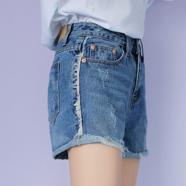 Summer High Waist Ripped Denim Shorts Women Loose A line Wide Leg Pants Student Pants