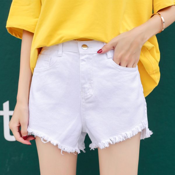 High Waist Denim Shorts Women Summer Korean Front Short Back Length Student Loose Burrs Super Short Shorts