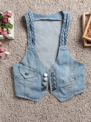 Summer Women's Collection Korean Twist Braid Denim Vest Small Waistcoat Workwear Vest Outfit Ideas