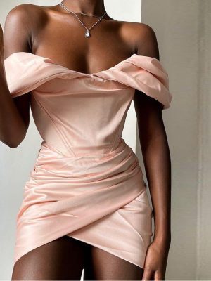 Tube Top Pleated Ins Internet Celebrity Card Shoulder Sexy Dress