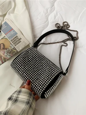 Luxury Leather Diamond Crossbody Bag