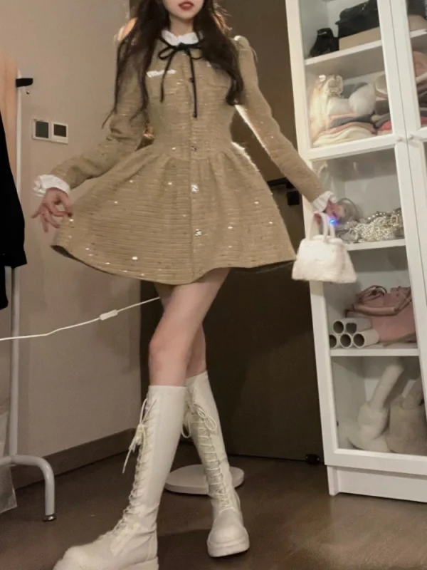 Korean Fashion Long Sleeve Y2k Mini Dress