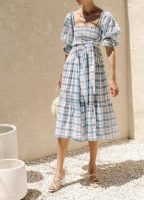 Early Spring Latest Court Retro Plaid Back Bow Dress
