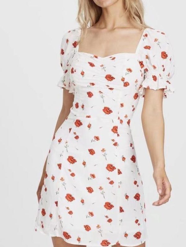 Summer Fresh Floral Dress Back Elastic Slim Fit Short