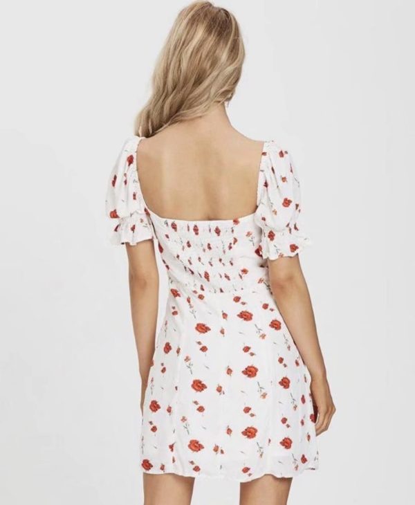 Summer Fresh Floral Dress Back Elastic Slim Fit Short