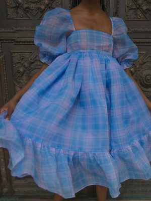 Spring Women Plaid Princess Pettiskirt High Waist Dress