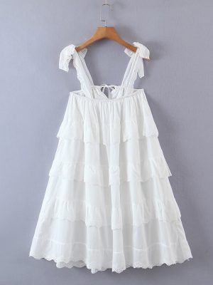 French Layered Lace Tiered Dress Lace Stitching Suspender Summer Sweet Girl Dress