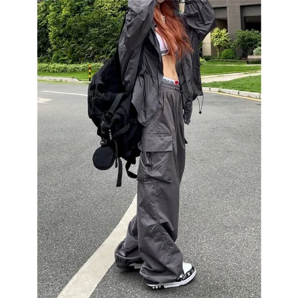 American Drawstring Multi-Pocket Pleated Cargo Pants