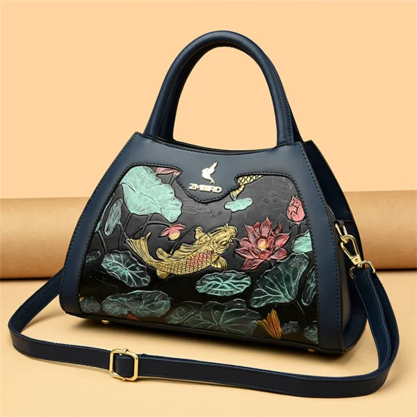 Ethical Leather Chinese style Crossbody Tote Bag