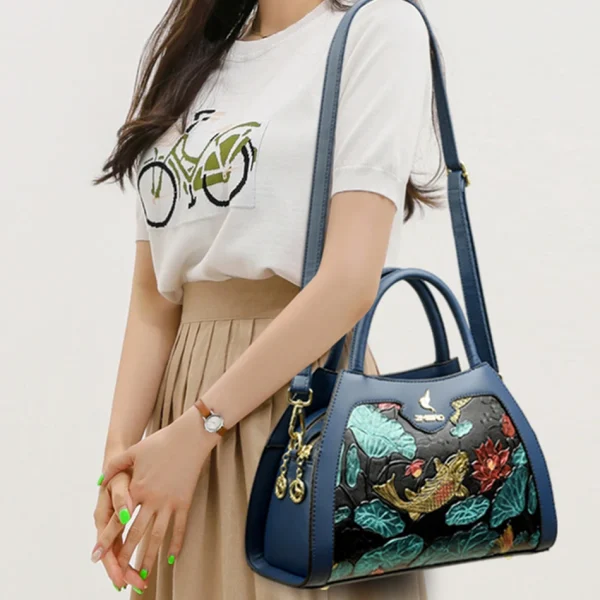 Ethical Leather Chinese style Crossbody Tote Bag