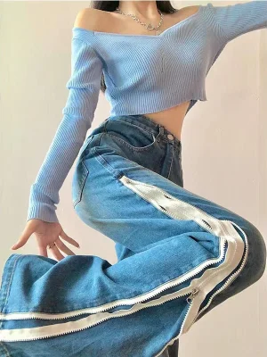 Design-Niche-Y2k-High-Streetwear-High-Waist-Baggy-Jeans-Women-Side-Zipper-Wide-Leg-Vintage-Slit-1