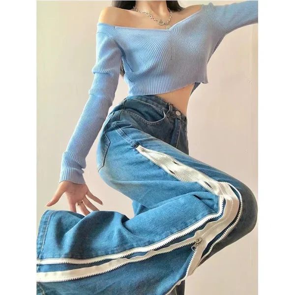 Vintage Side Zipper Wide Leg Niche Y2k High Baggy Jeans