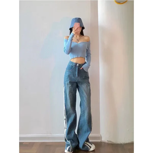 Vintage Side Zipper Wide Leg Niche Y2k High Baggy Jeans - Shopshive