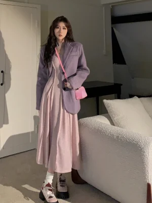 Elegant-One-Piece-Dress-Korean-Fashion-2022-Autumn-Basic-Long-Sleeve-Casual-Midi-Dress-Pure-Color-1