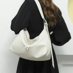 Vintage Pu leather Underarm Solid Color Zipper Female Handbag