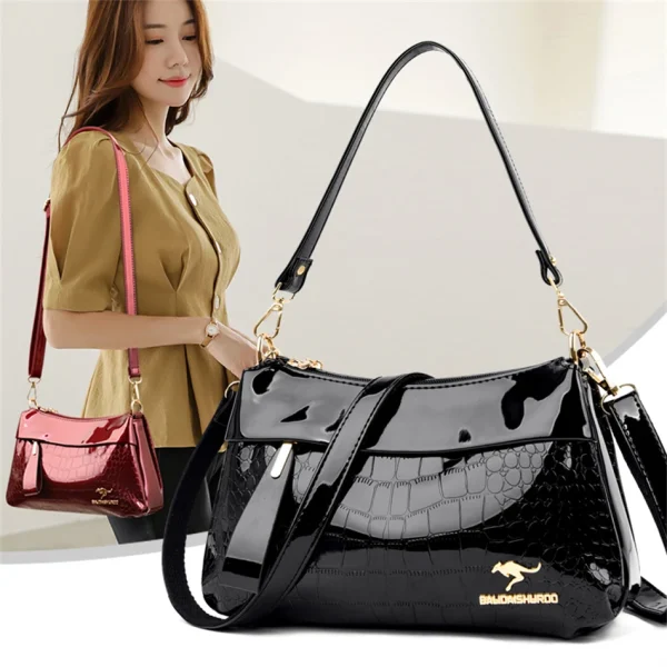 3 Layers Women Luxury Designer Patent Leather Shoulder Messenger Crossbody Bag