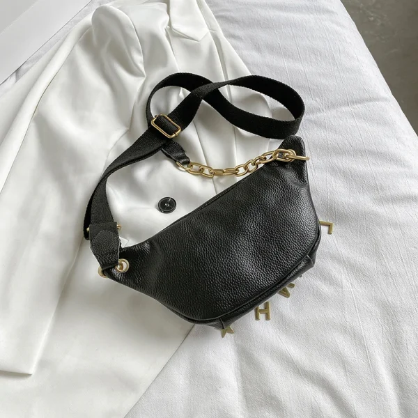 Pearl chain Cowhide Single Shoulder Chest Leather Handbag