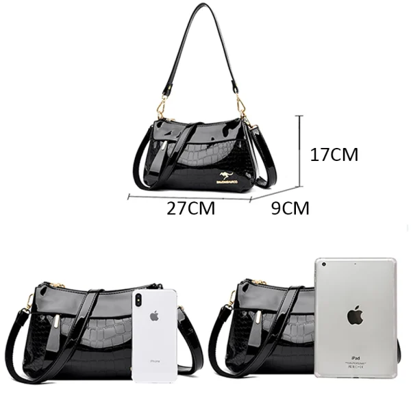 3 Layers Women Luxury Designer Patent Leather Shoulder Messenger Crossbody Bag