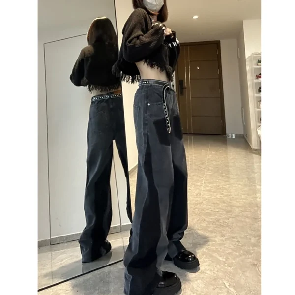 Retro Multiple Pockets High Waist Thin Irregular Straight Baggy Jeans