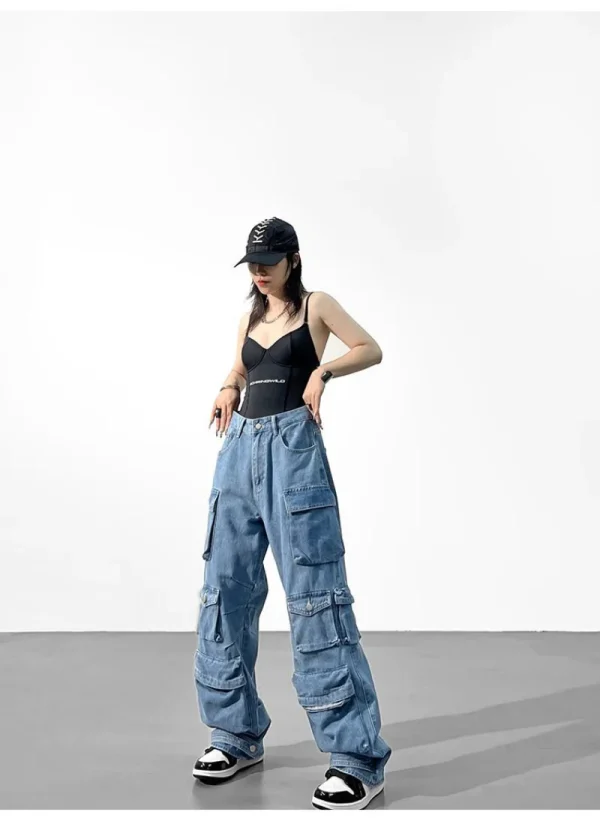 Multi-Pocket Cargo Retro High Street High Waist Wide Leg Pant