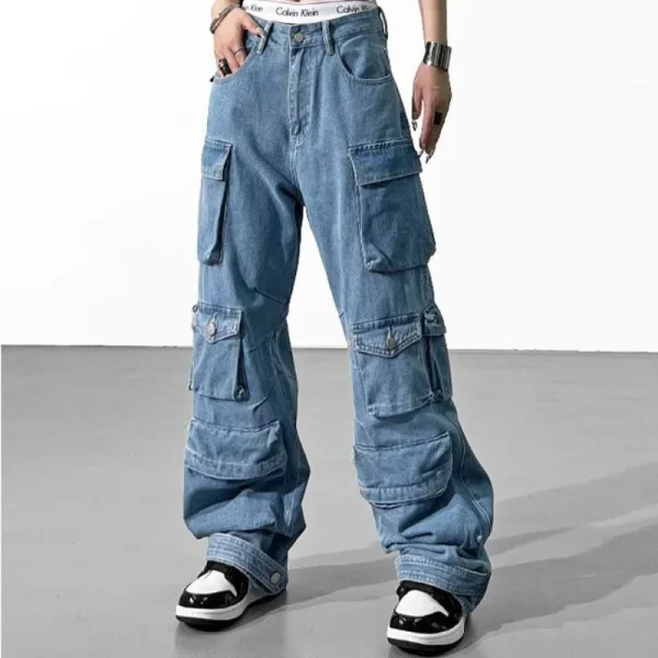 Multi-Pocket Cargo Retro High Street High Waist Wide Leg Pant