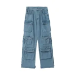 Multi-Pocket Y2k Retro High Street Blue Washed Cargo Pants