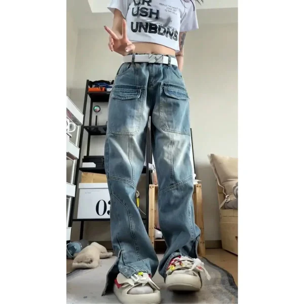 Multi-Pocket Retro Street High Waisted Harajuku Style Jeans