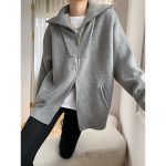 Double Zipper Lazy Fashionable Oversized Loose Profile Collared Knitted Cardigan Sweater