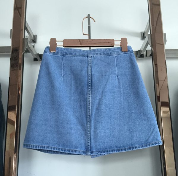 Korean Dongdaemun Personalized Large Pocket Breasted Office Denim A line Skirt Outfit Ideas