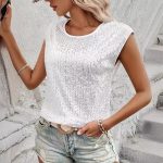 Round Neck Sleeveless Sequined T-Shirt: Women's Casual Wear