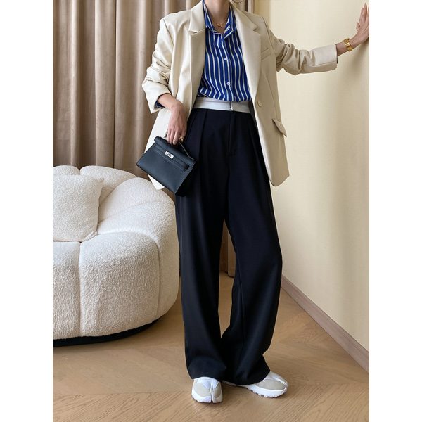 Trendy Stitching Design Early Autumn Office Straight Slimming Wide Leg Pants