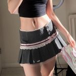 Bow Lace Stitching Low Waist Pleated Skirt Sexy Slimming Skirt