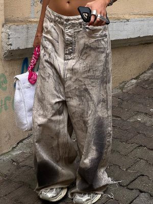 Street Dirty Graffiti Wash Low Waist Wide Leg Pants