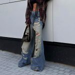 Street Beggar Ripped Washed Old Loose Straight Jeans Tall Women Slimming Hip Hop Trousers