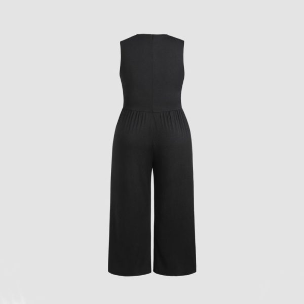 Plus Size Sleeveless Waist-Trimming Jumpsuit: Casual Solid Color, Slimming, All Matching