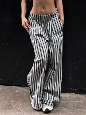 Sexy Striped Loose Casual Low Waist Tooling Waist of Trousers