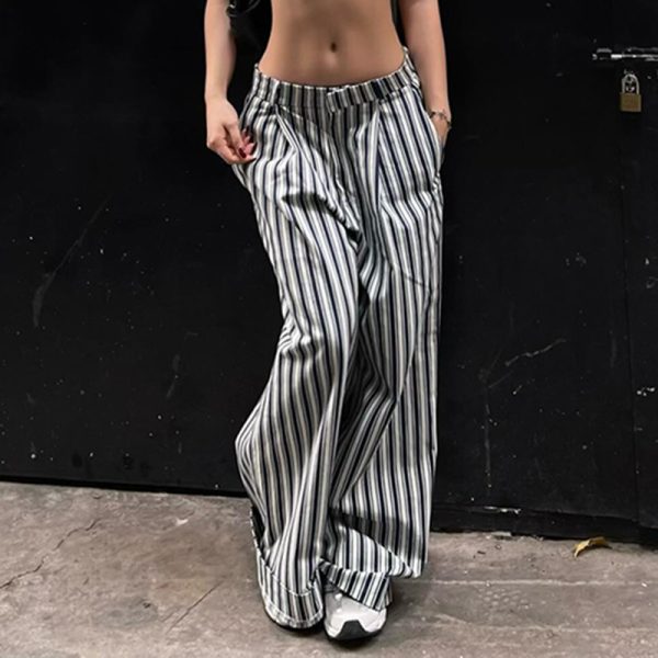 Sexy Striped Loose Casual Low Waist Tooling Waist of Trousers