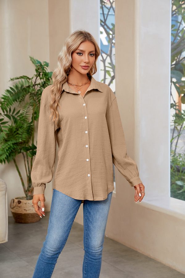 Women's V-Neck Button Down Shirt: Bubble Wrinkle Style