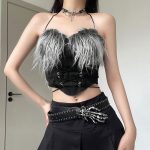 Furry Stitch Halter Denim Vest: Sexy Outfit Ideas