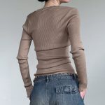 Lace V neck Patchwork Single Breasted Slimming Sweater