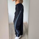 Casual Basic Contrast Color Striped Design Student Track Pants
